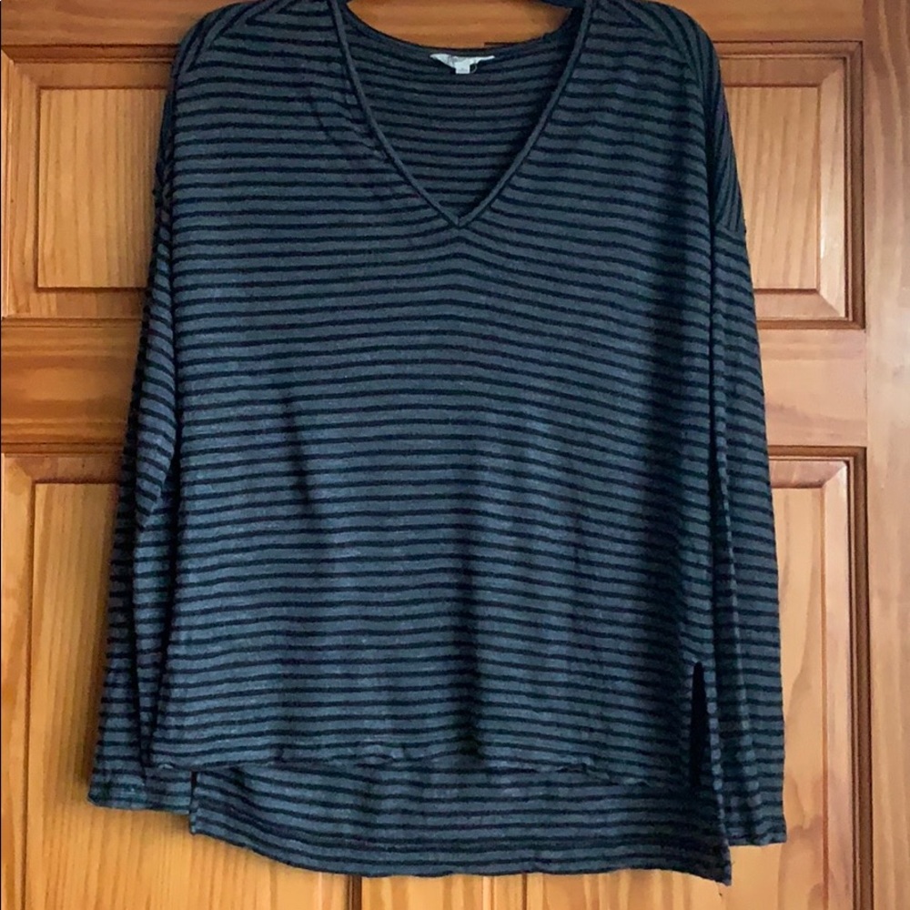 Madewell Women’s M LS Black Grey Striped V-neck